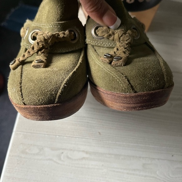 Vintage Nike G Series Olive Green Suede slip on slide Heel boho artsy Mule Sz 8B - Picture 2 of 15